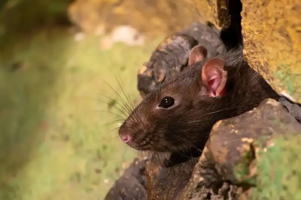 Rat dans la fissure d'une vieille maison