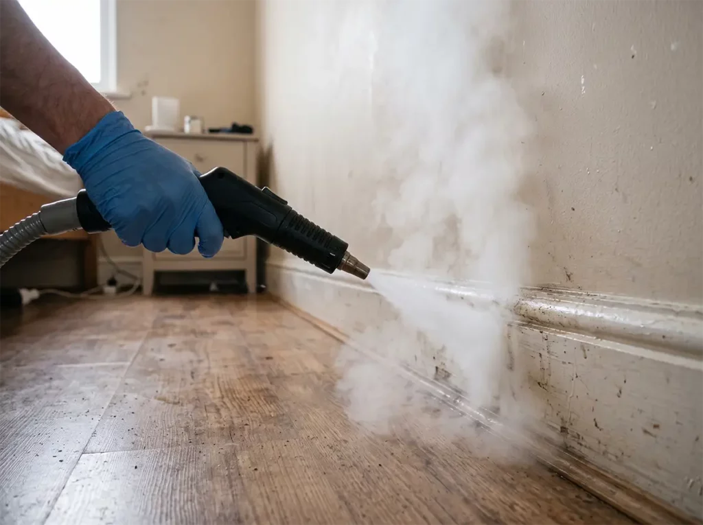 Lutte contre les punaises de lit à Carnoux-en-Provence 3 Traitement vapeur des plinthes